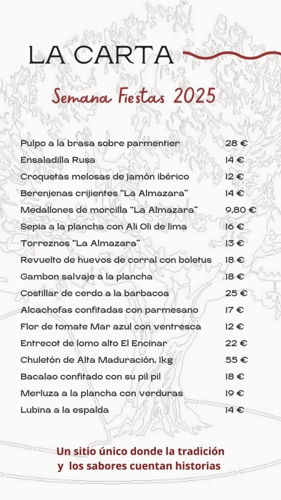Disfruta la Carta Especial de Fiestas de la Virgen de la Luz en La Almazara